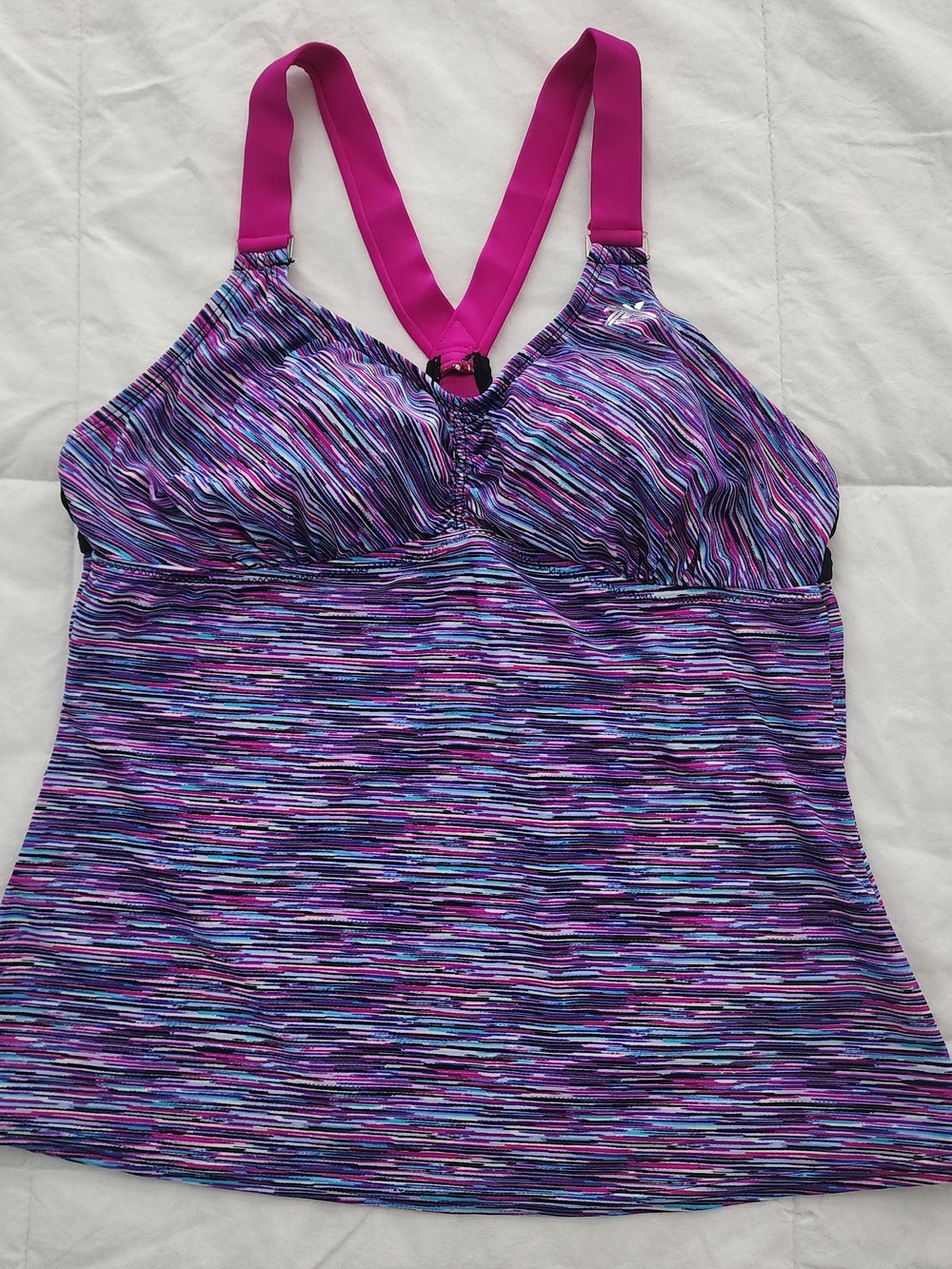 ZeroXposur Purple Multicolor Tankini Top with Pink Straps